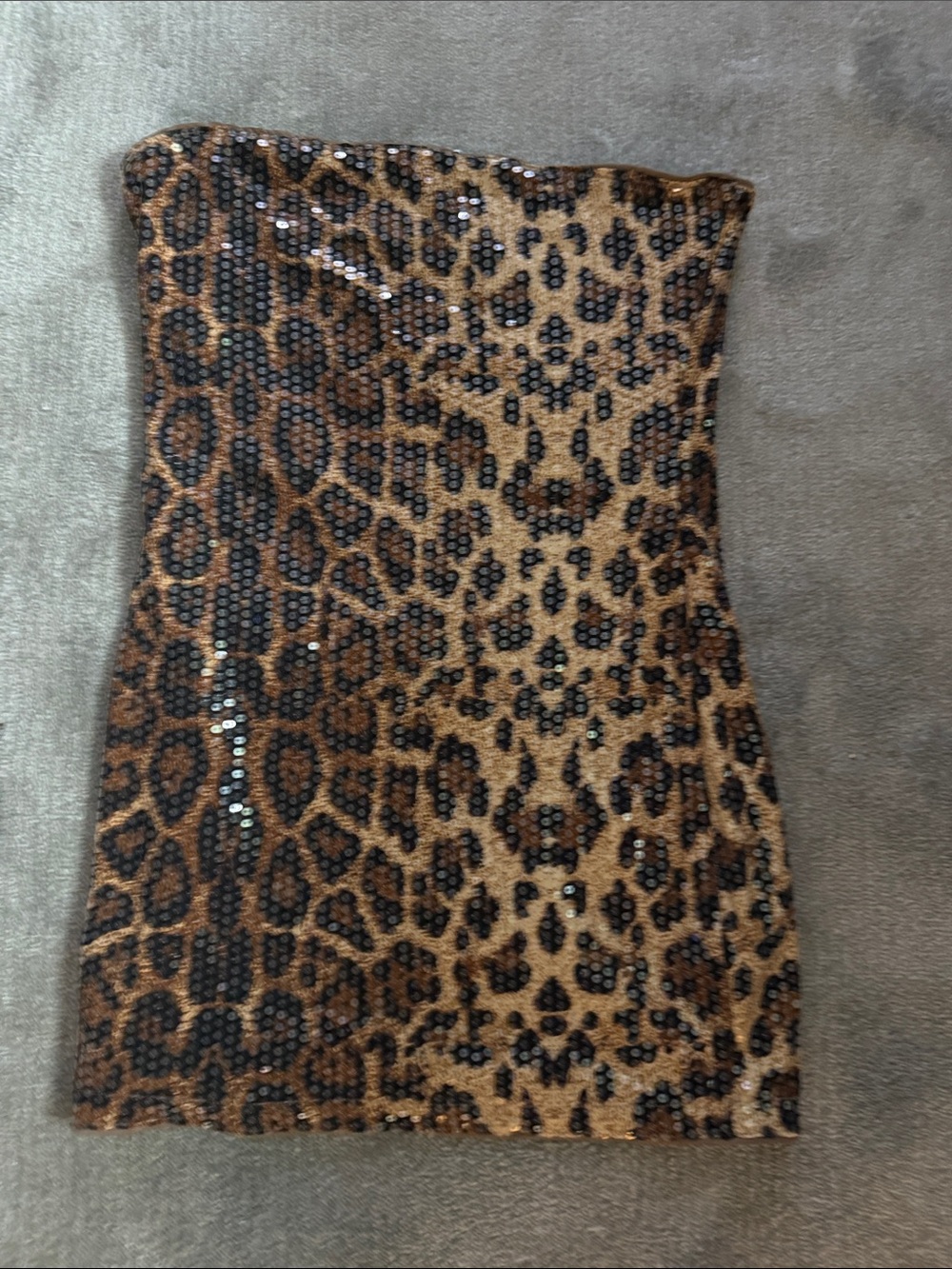 Strapless Leopard Sequin Mini Dress - Brown